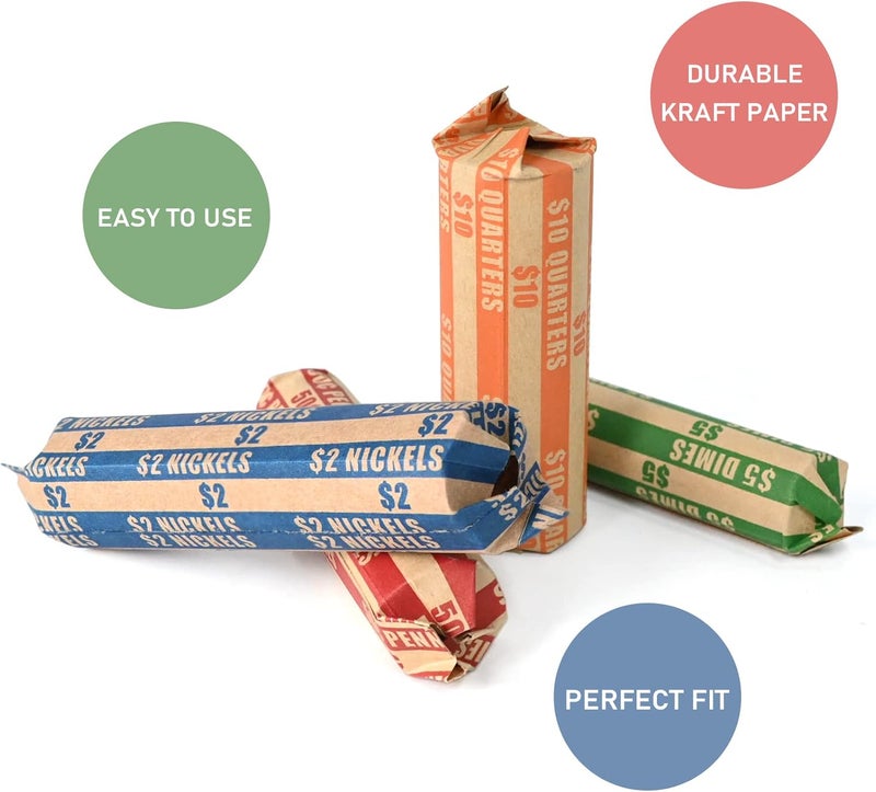 DGBDPACK 500 Assorted Flat Coin Wrappers, 100 Dimes, 100 Nickels, 100 Pennies, 200 Quarters Convenient Pack - Image 4